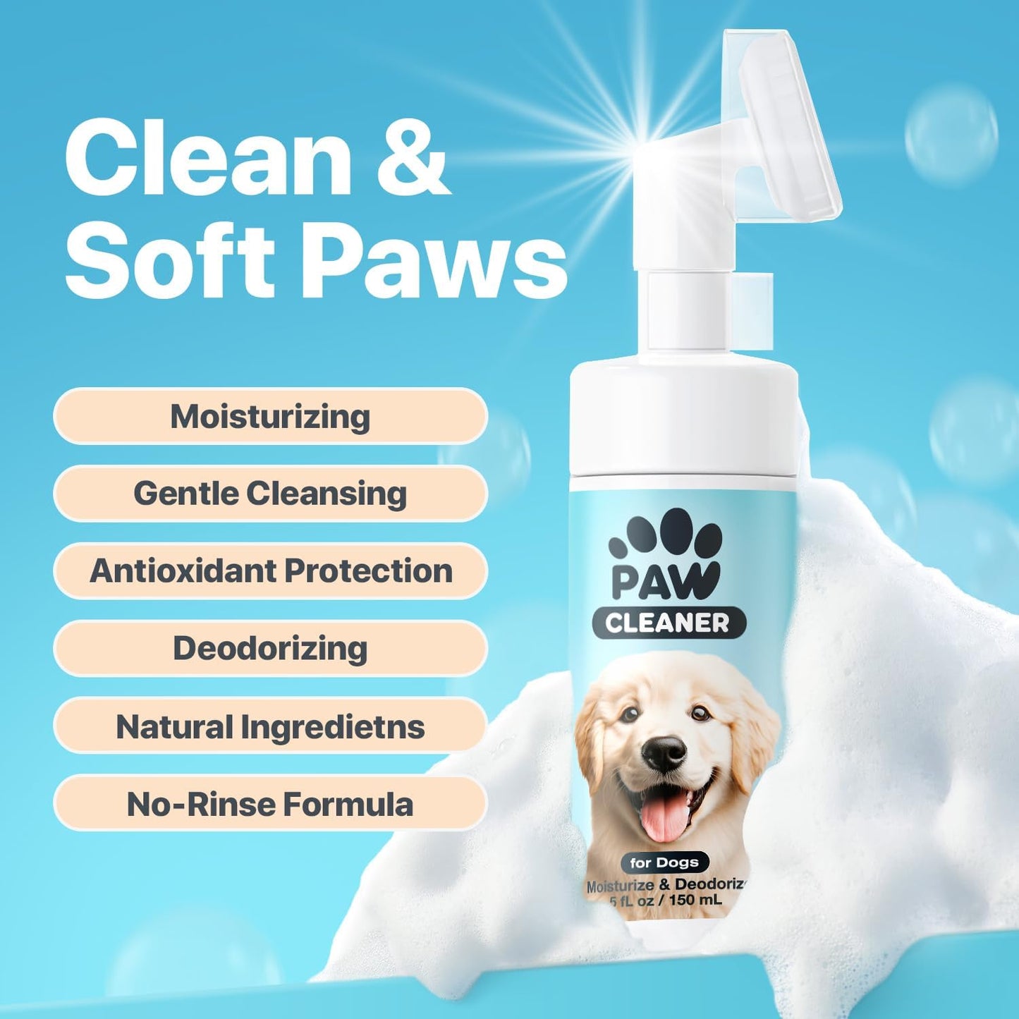 Charlie & Buddy Dog Paw Cleaner for Dogs of Small, Medium, Large Sizes, No-Rinse Foaming Cleanser, Paw Scrubber for Dogs Free of Parabens, Sulfates, Fragrances, Moisturize and Deodorize